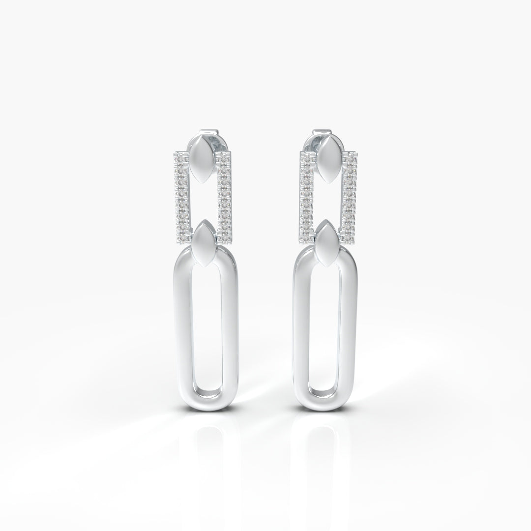 Gold Paperclip Drop Earrings with Diamonds