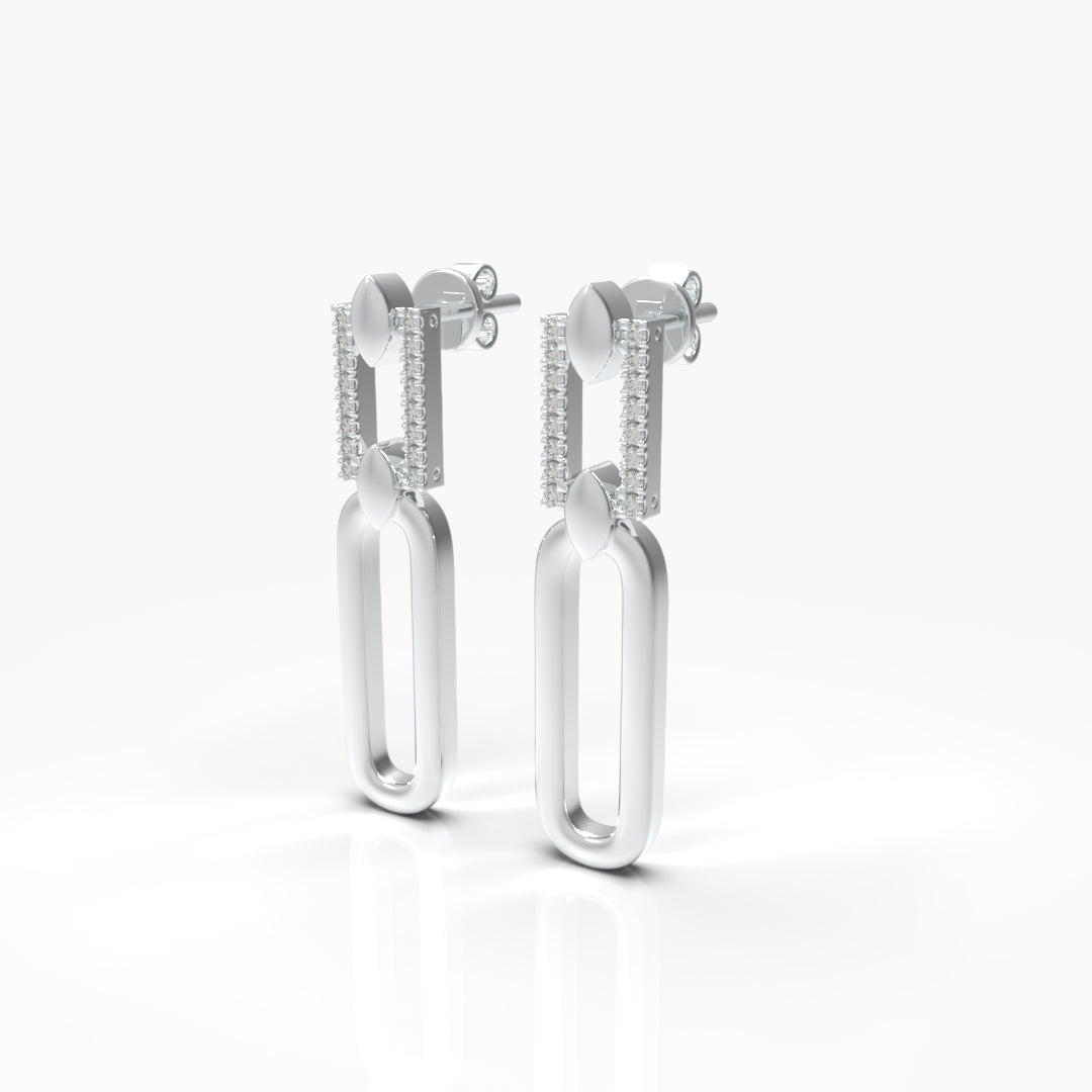 Gold Paperclip Drop Earrings with Diamonds