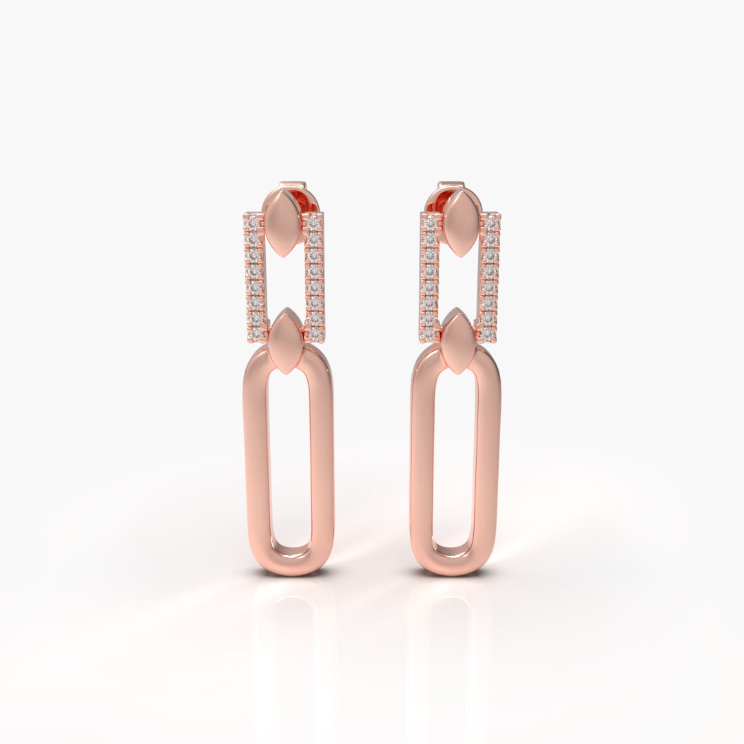 Gold Paperclip Drop Earrings with Diamonds