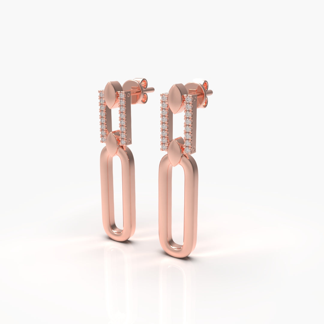 Gold Paperclip Drop Earrings with Diamonds